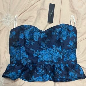 Lulu's Navy and Teal Floral Bustier